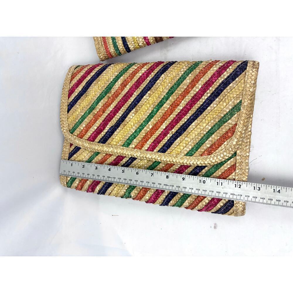 Lot of 2 Vintage Woven Straw Jute Multi Colored Striped‎ Clutch Crossbody - Picture 5 of 16